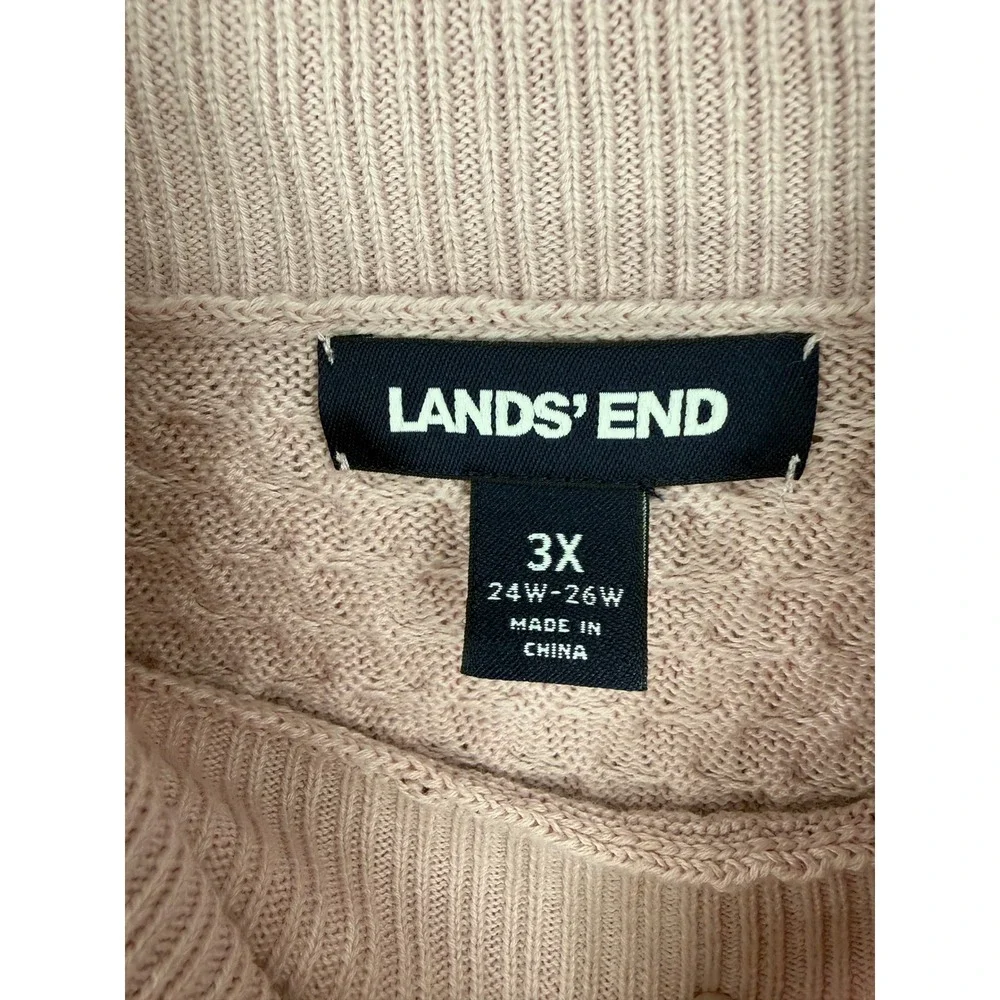 Lands' End Women's 3X Mauve 100% Cotton Textured Cable Knit Turtleneck Sweater
